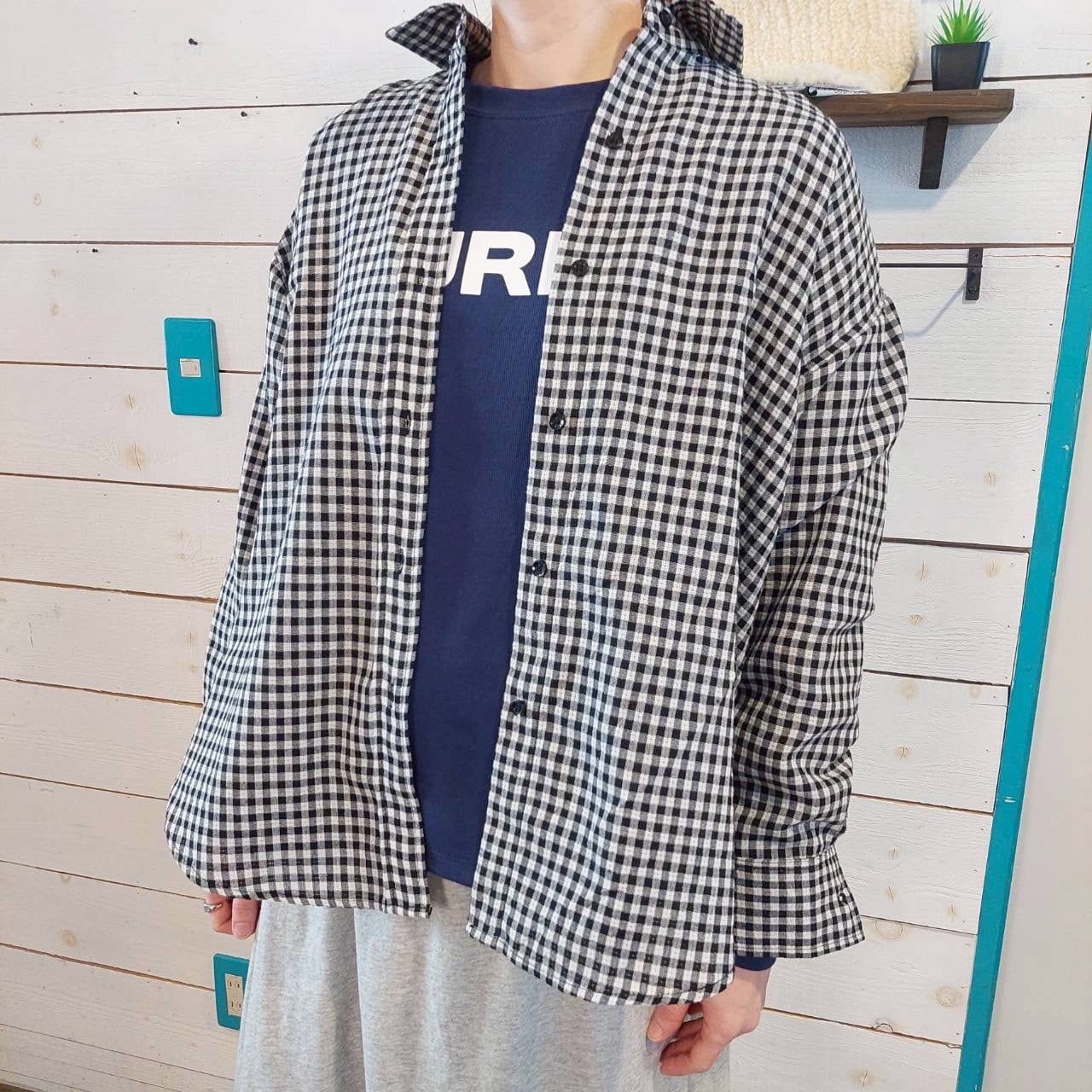 『People's』6010 チェック柄ビッグシャツ　ロングスリーブ　フリーサイズ　
