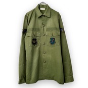 80s U.S.ARMY ユーティシャツ OG507 シャツ袖  ミリタリー vintage ビンテージ ヴィンテージ ダメージ サイズ：15-1/2 長袖 ミリタリーシャツ カーキ 80年代 古着