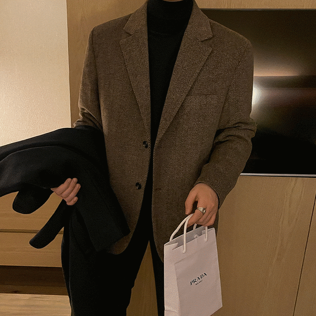 チェック柄 ツイード テーラードジャケット  スーツ 韓国ファッション メンズ アウター