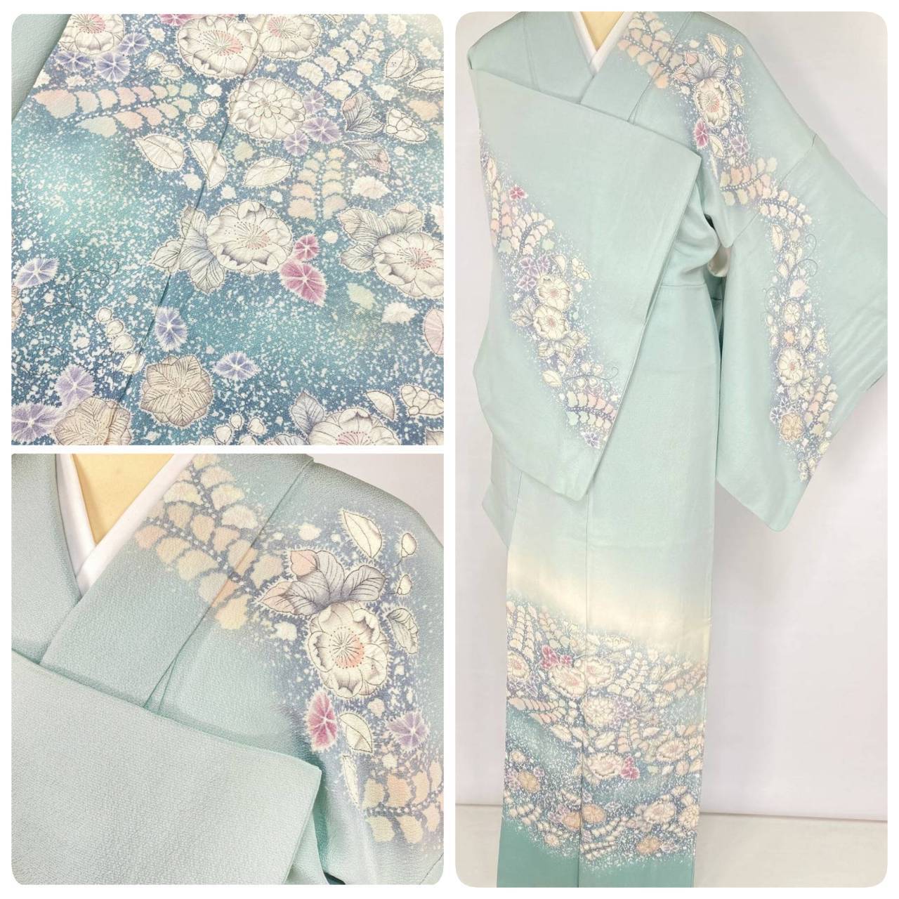 有松絞り【浴衣】未使用 蝶 綿 夏着物 青 赤 黄 ブルー 瑠璃色 101