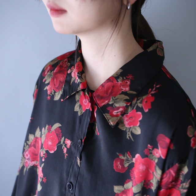 gloss fabric beautiful flower art pattern over silhouette shirt