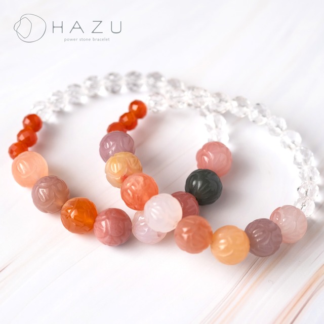 蓮華の五徳☆塩原瑪瑙ブレスレット【数量限定】［塩原瑪瑙／水晶／レッドアゲート］