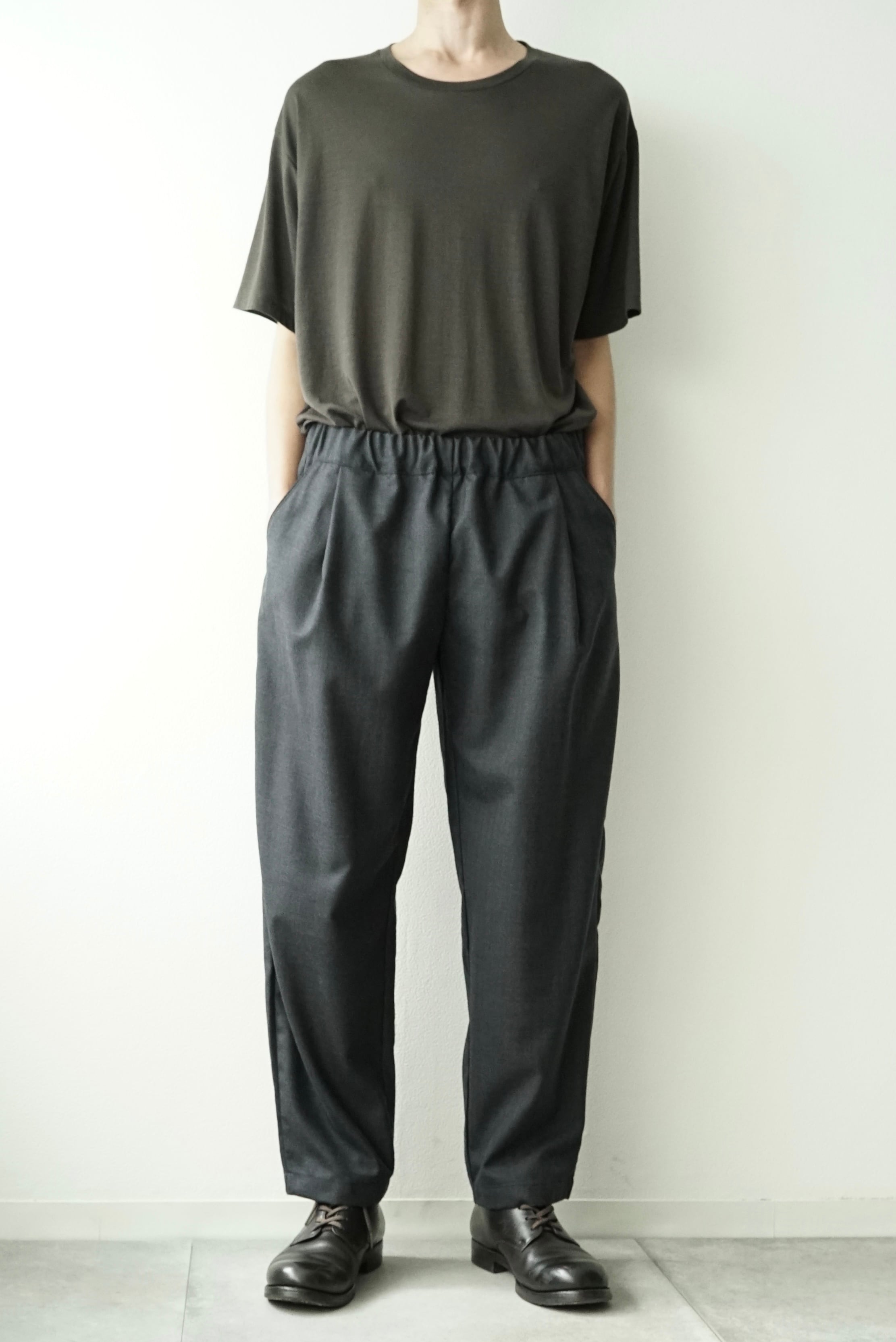 <SAMPLE>Washable Wool/Pe HerringBone / P/T Easy Pants_Ⅱ (CHARCOAL)