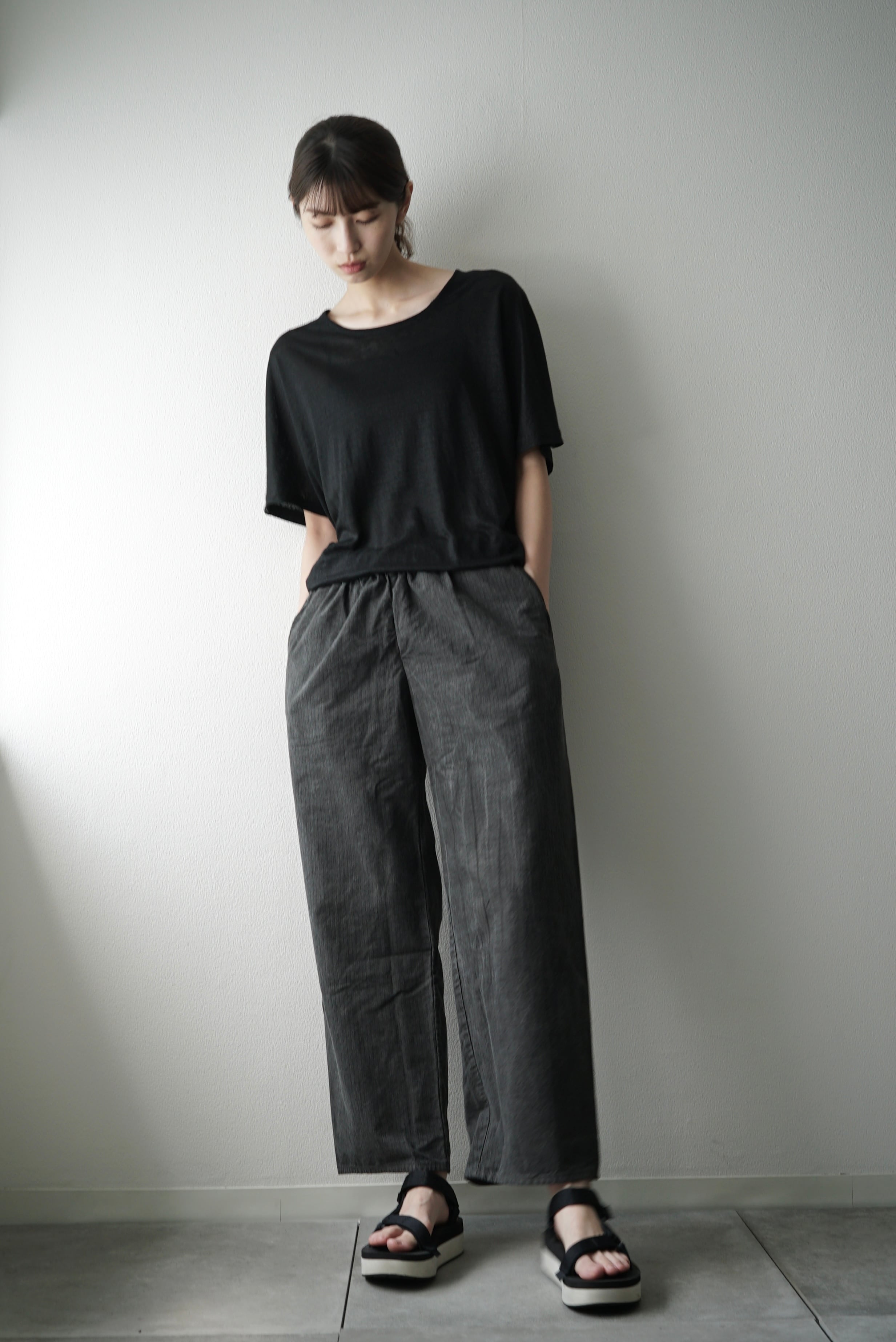 Melange Dobby Stripe / Wide Leg Pants (薄墨)