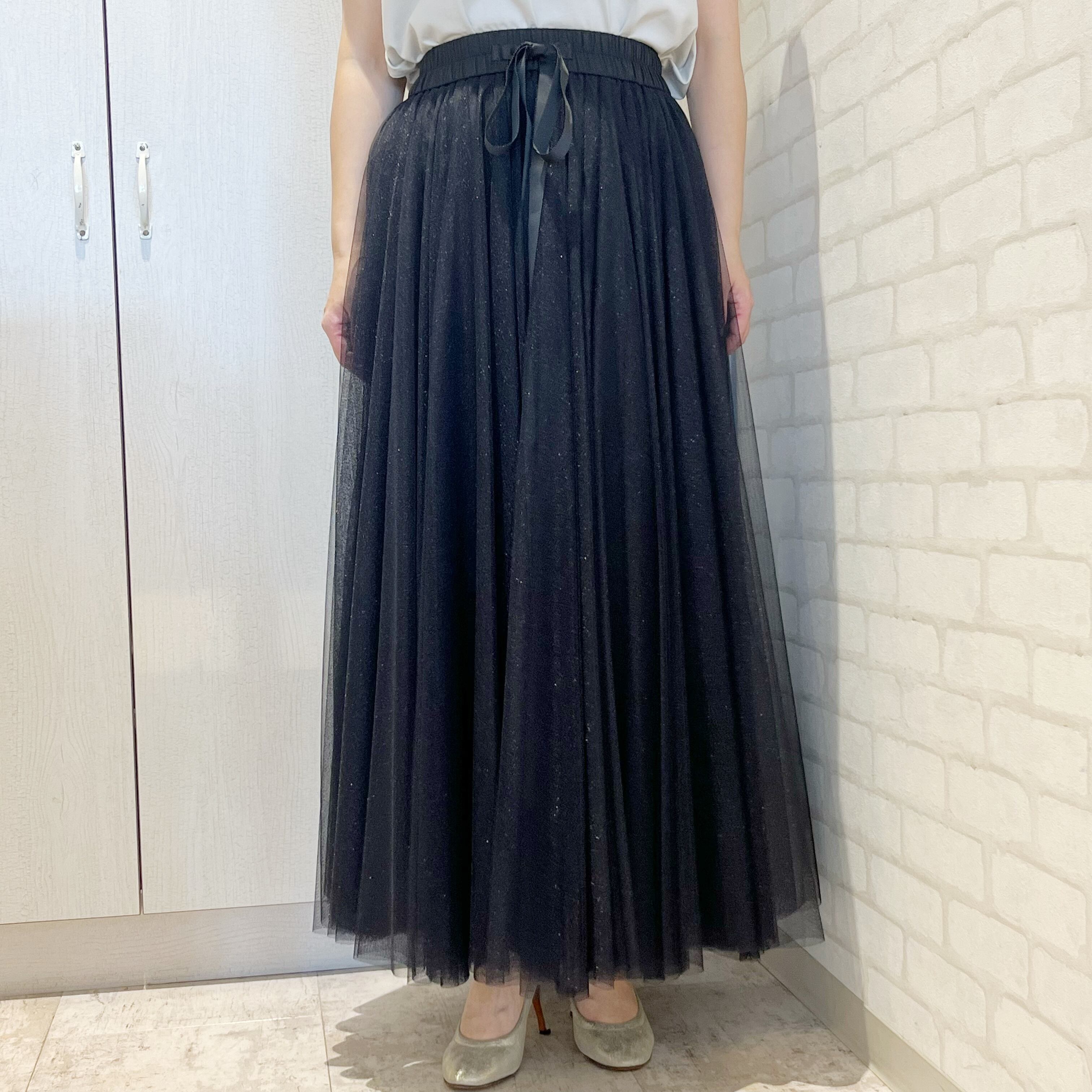 Dignite collier/80990213-2/ラメチュールスカート(ブラック)