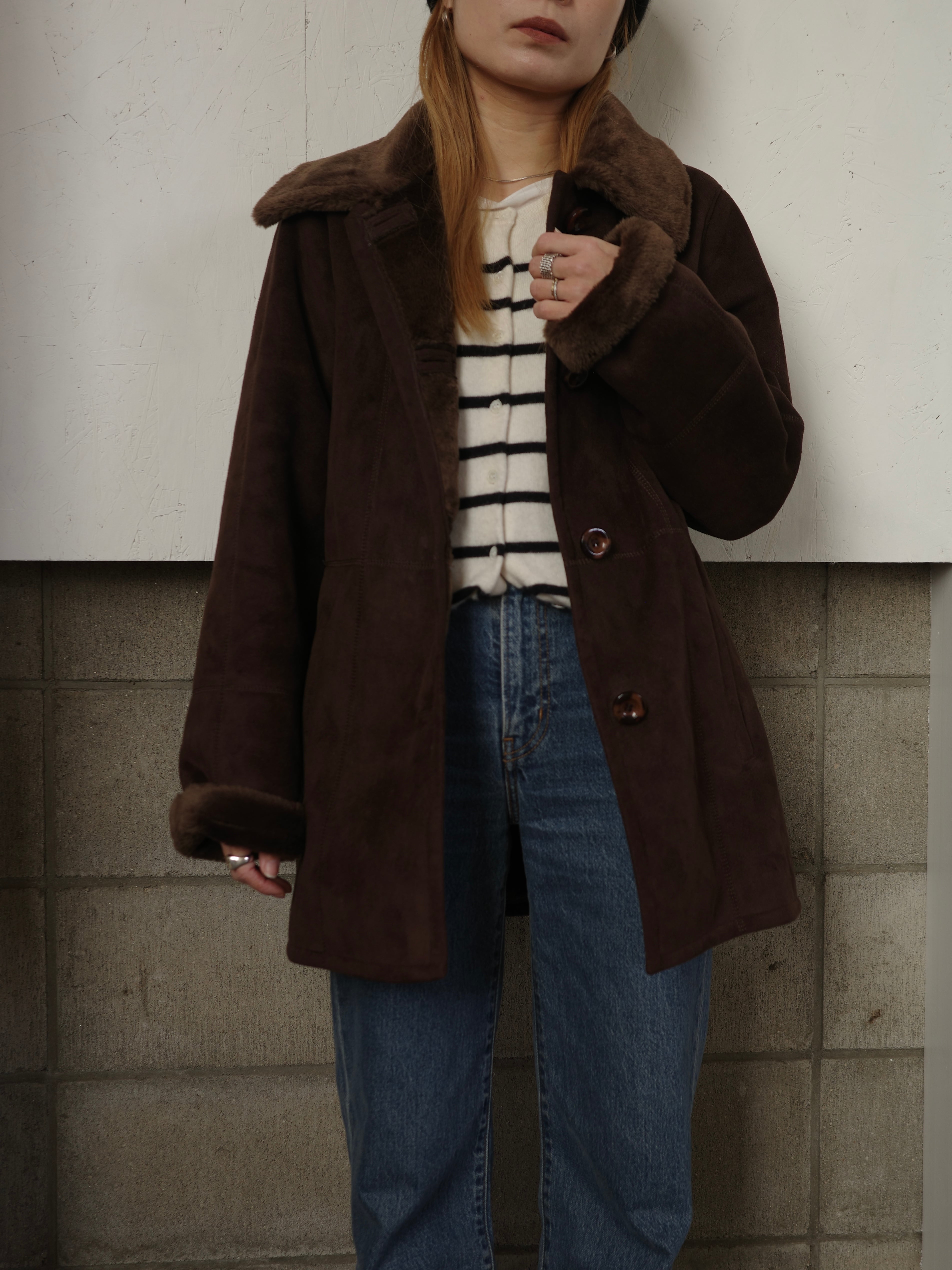 〈vintage〉fake suede brown coat