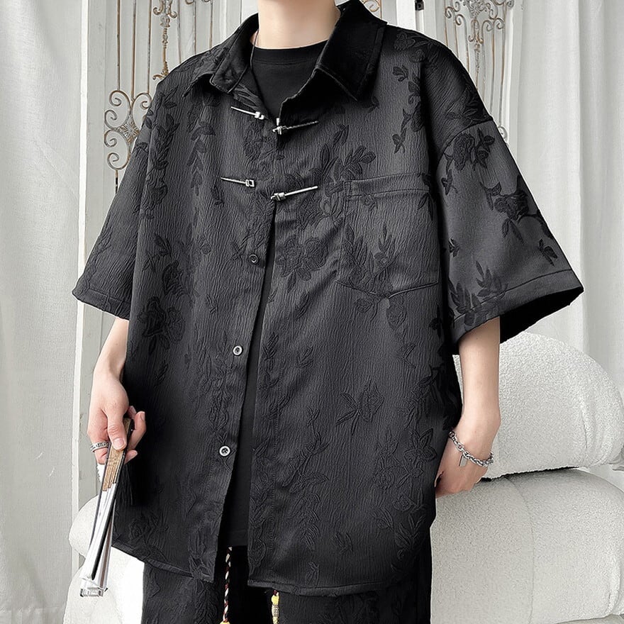 サブカル 服 地雷系 通販 メンズファッション 半袖シャツ ピンボタン チャイナ風 闇かわいい クール