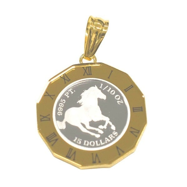 【プラチナ】ペンダントトップ Pt1000×900 ホース ガラスカバー付 馬 プラチナ】ホースコイン ペンダントトップ Pt1000×900 ガラスカバー付