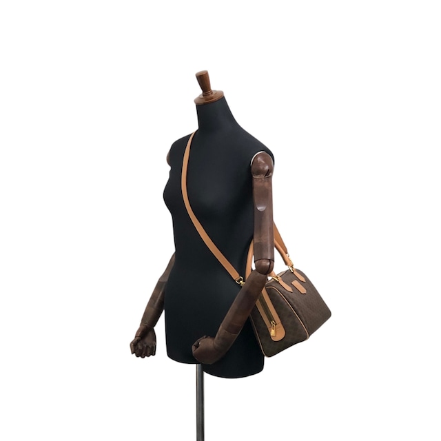 CELINE セリーヌ マカダム ショルダーバッグ ブラウン ブラゾン型押し PVC 2WAY vintage ヴィンテージ オールド h5nkpp