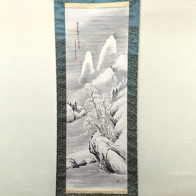 掛軸・山水画・水墨画・冬・No.230426-16・梱包サイズ80