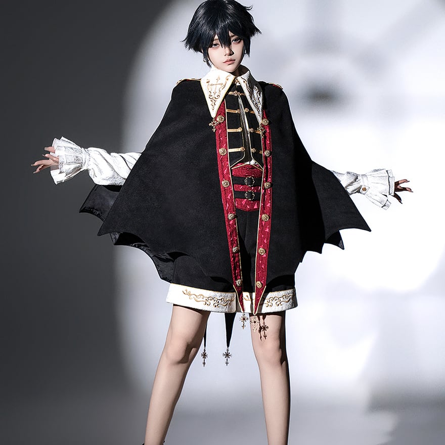 【ヴァンパイア・バットケープセット】ゴシック十字架刺繍 3点セット イベント衣装 コンカフェ衣装