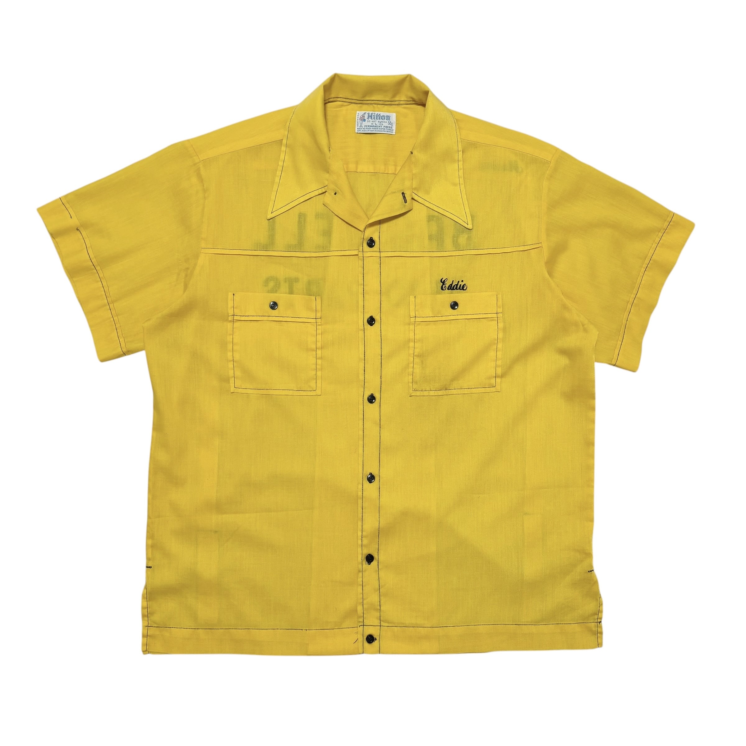 70s Hilton ボーリング シャツ イエロー 古着 アメカジ USA製 古着 ヒルトン HILTON 半袖 ボーリングシャツ クリーニング済 70s USA