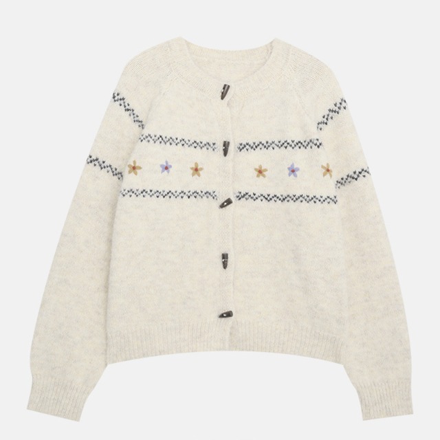 button-front floral knit cardigan　J00385