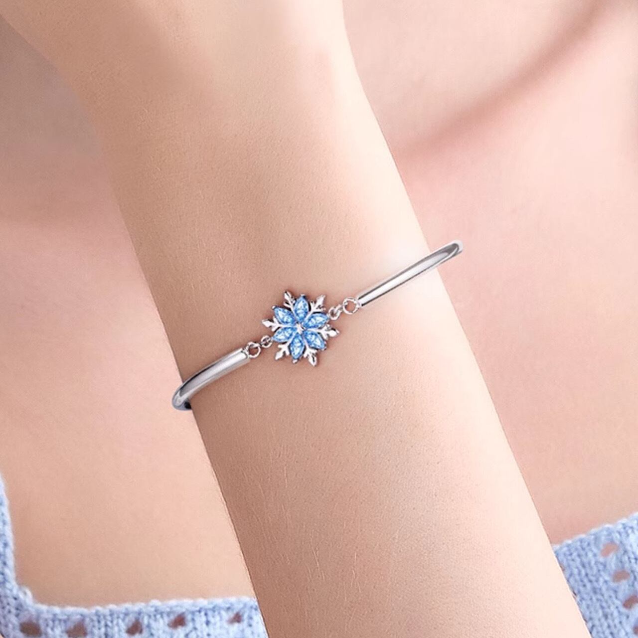 おしゃれ 雪の結晶 ブルー×シルバー レディース ブレスレット | FANCY