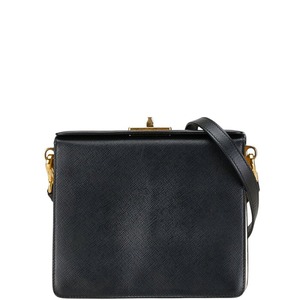 プラダ サフィアーノ 斜め掛け ショルダーバッグ ブラック ホワイト レザー レディース PRADA 【中古】