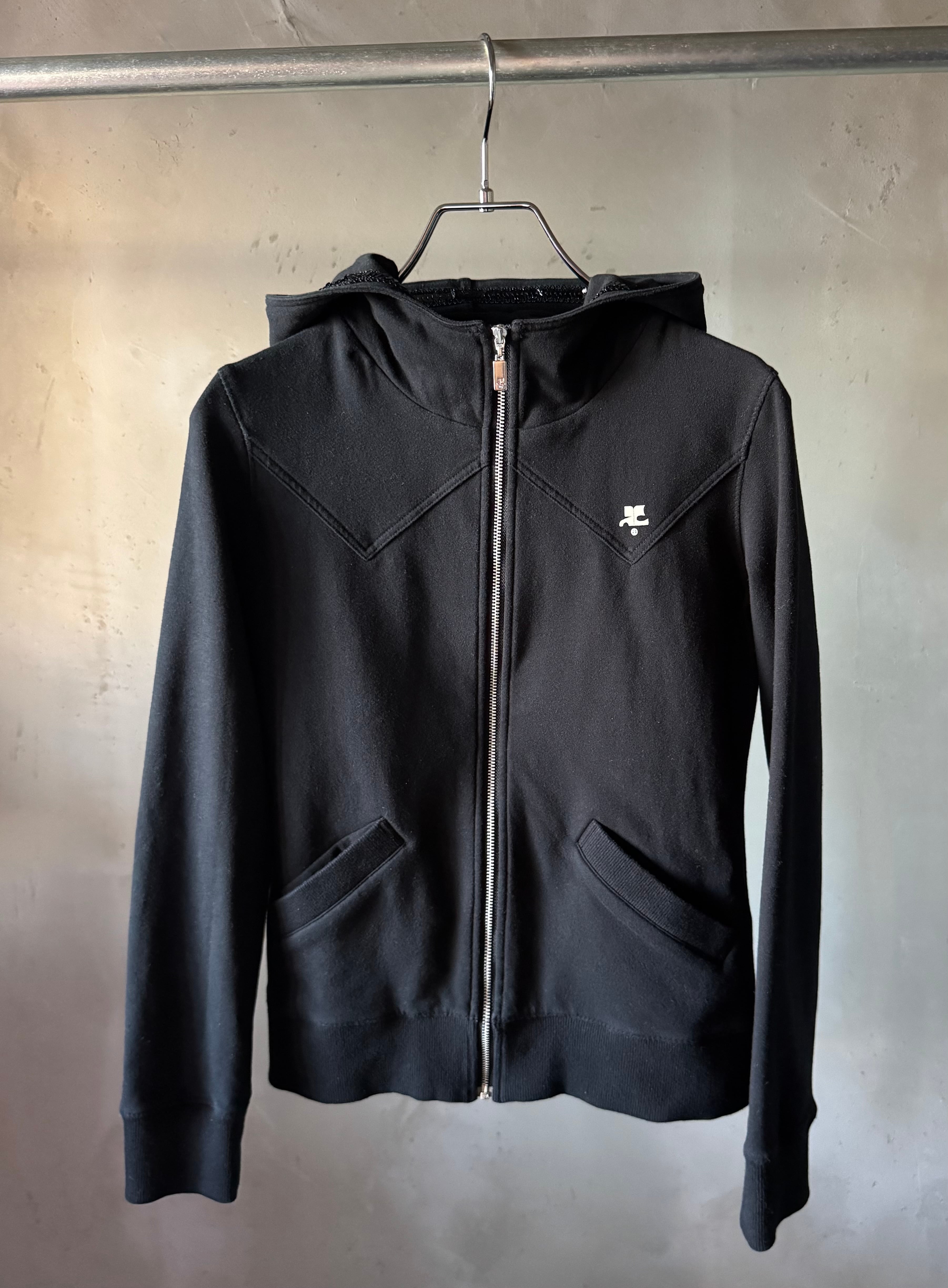 Courrèges kirakira sequins hoodie logo front black zipper