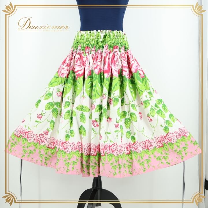 フラダンス 衣装 パウスカート ホワイト系 シングル 花柄 レッスン