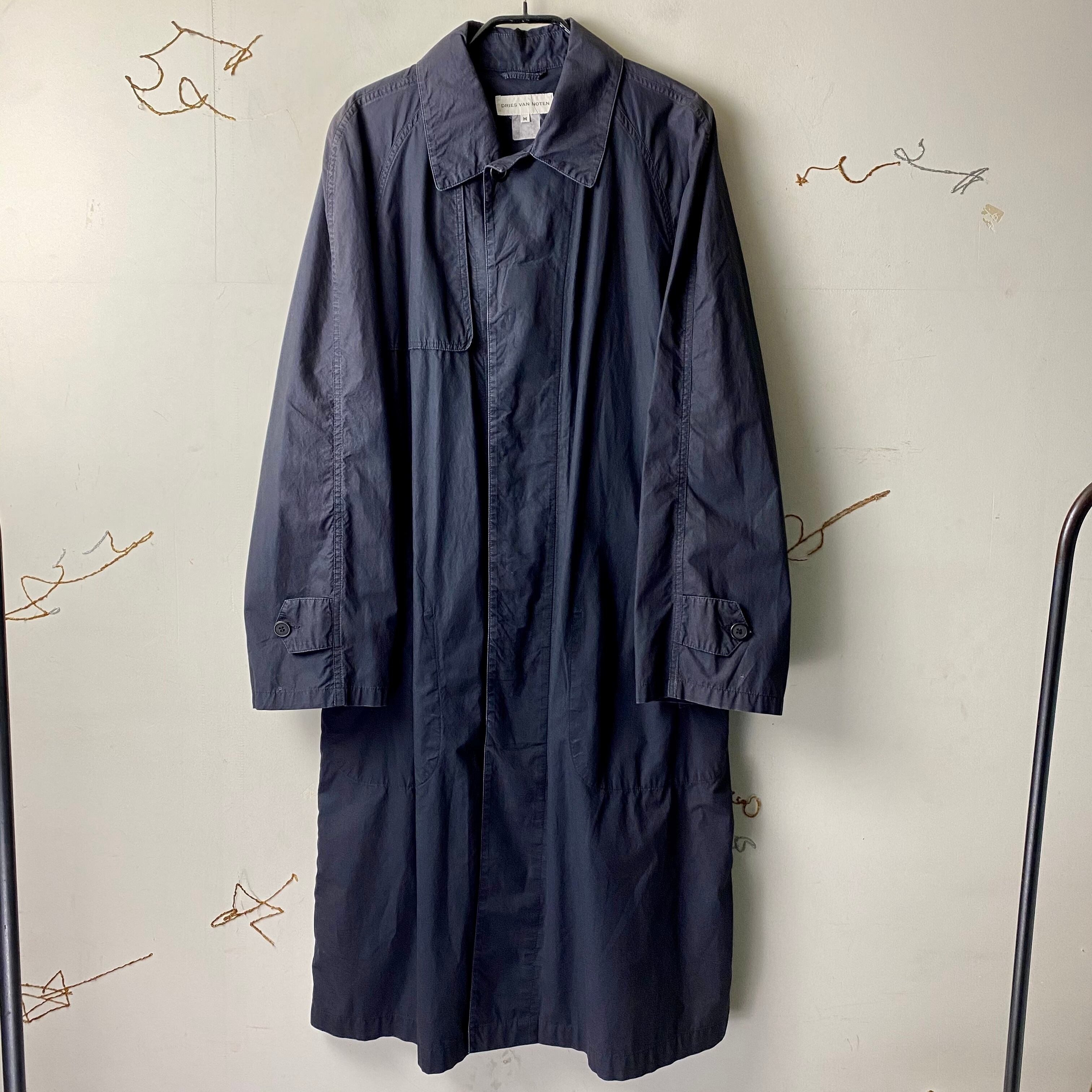 【未使用級】DRIES VAN NOTEN ナイロンロングコートダークネイビー old DRIES VAN NOTEN cotton over-coat | NOIR ONLINE