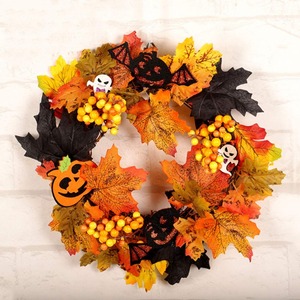 【人気】ハロウィン 飾り 花輪 カエデの葉 家飾り 装飾花輪 壁 ドア 玄関飾り 吊り下げ式 人工果物 秋の葉 クリスマス 壁装飾 正面玄関の花輪 店舗 ホテル アクセサリー ハロウィンリース 30cm (リース)