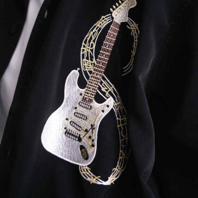 double guitar embroidery design loose h/s shirt
