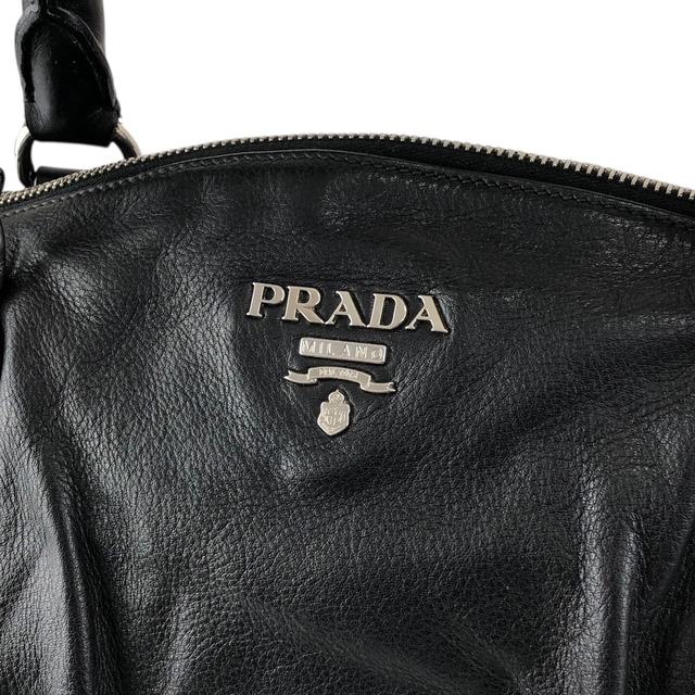 PRADA プラダ ショルダーバッグ ブラック ロゴ レザー 2way ラウンド vintage ヴィンテージ オールド 28pkhx