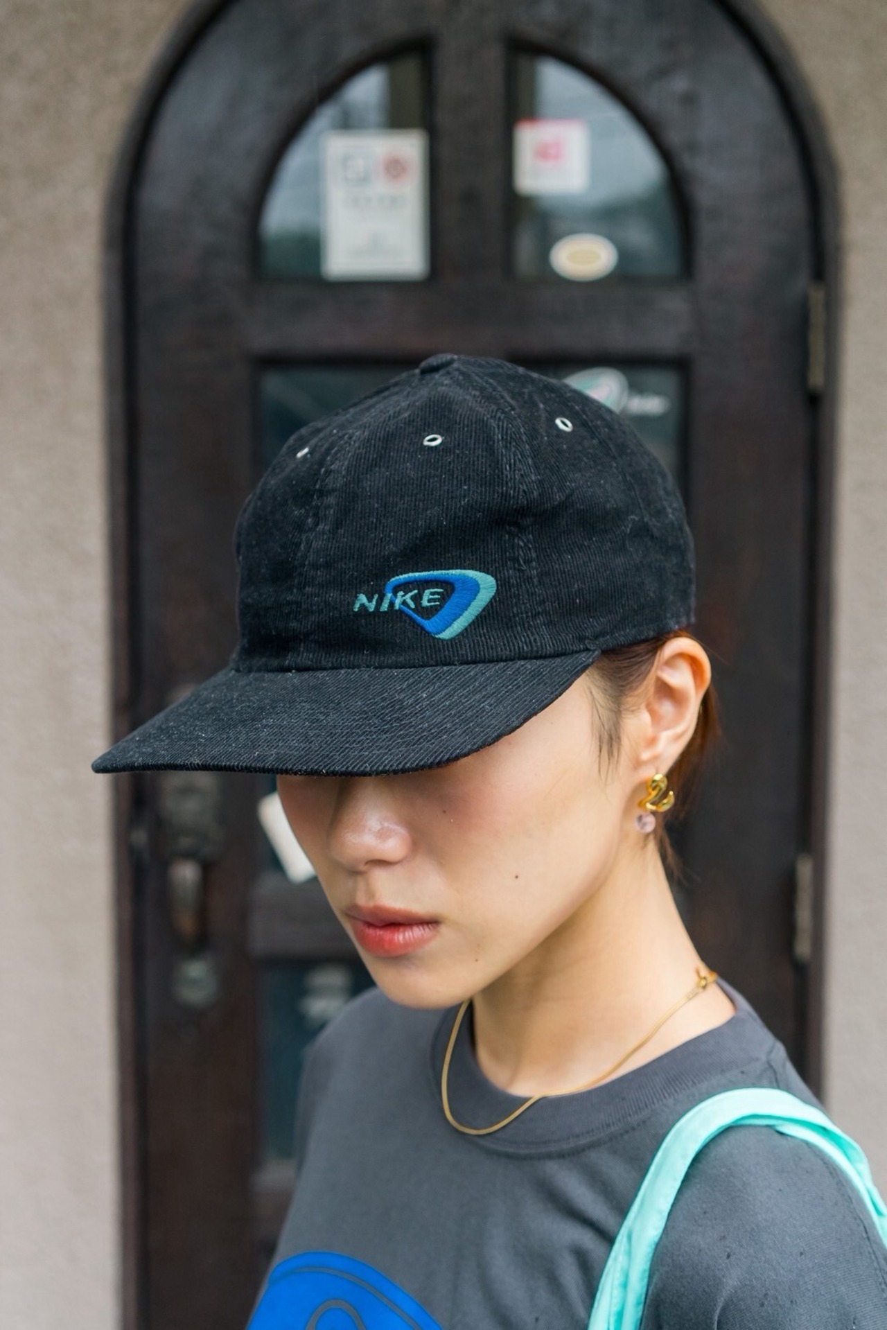 90s NIKE Deadstock Black Corduroy Cap / Delta Embroidery