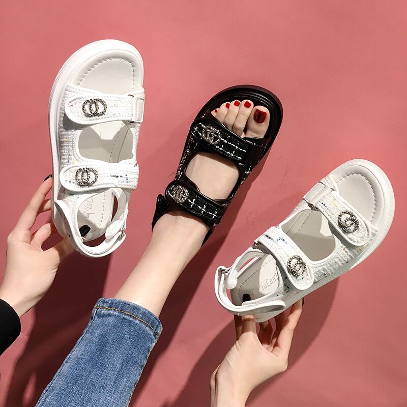 ささいなサンダル女性の平底2020新しい女性の靴厚底ベルクロ夏の野生のファッション靴潮 フェイクシューズ26288577815