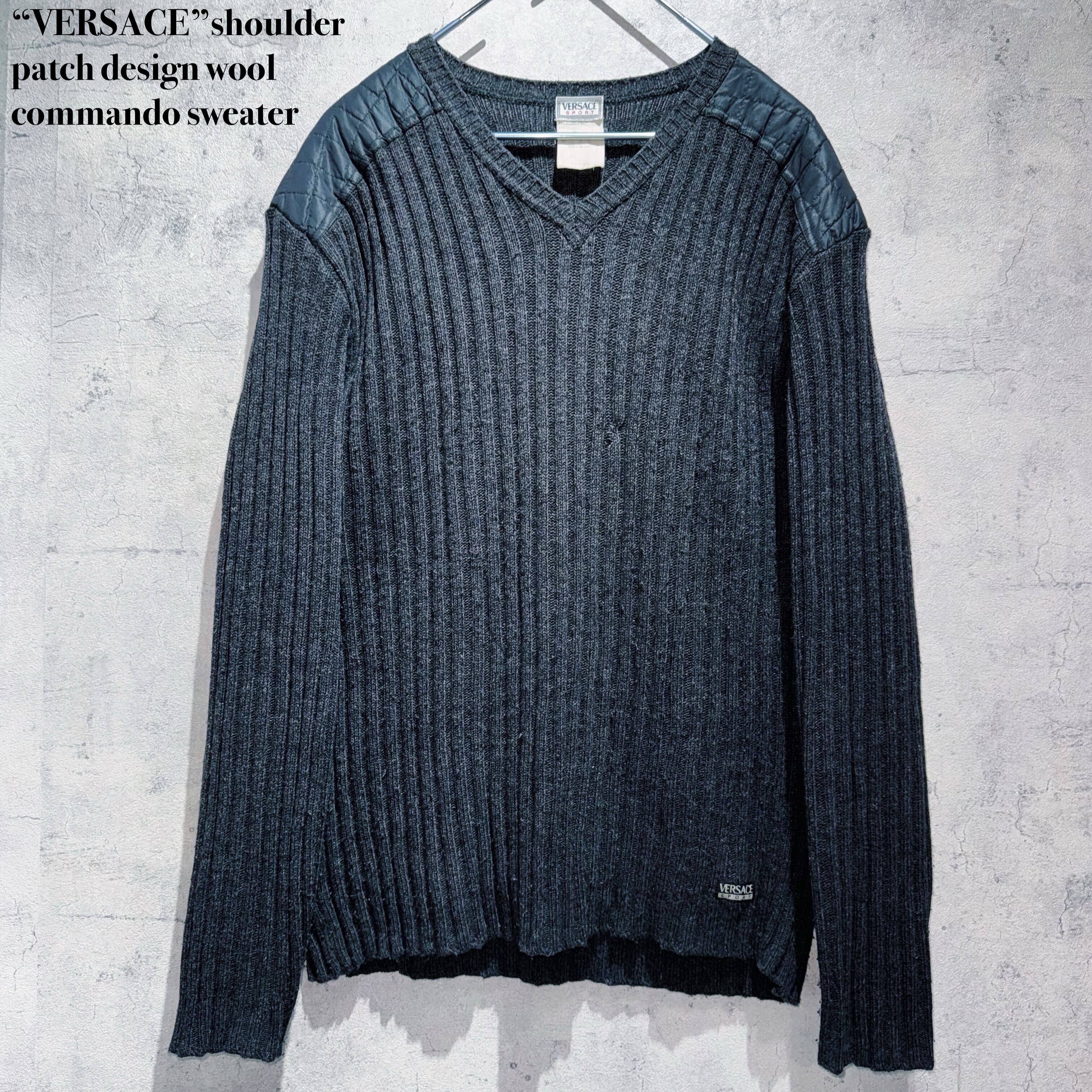 “VERSACE”shoulder patch design wool commando sweater
