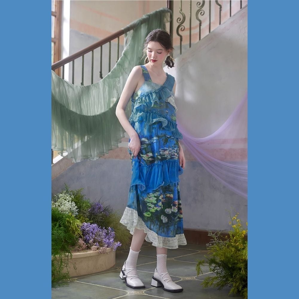 慈雨　アートプリント ノースリーブワンピ tageechita ワンピース 「tageechita」アートプリント