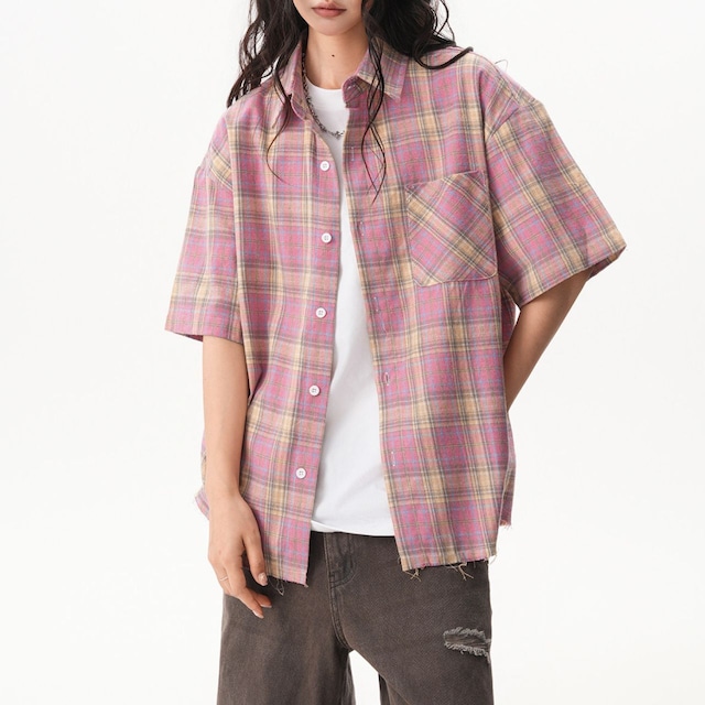 パステルミックスチェックカジュアルシャツ 1col R02495