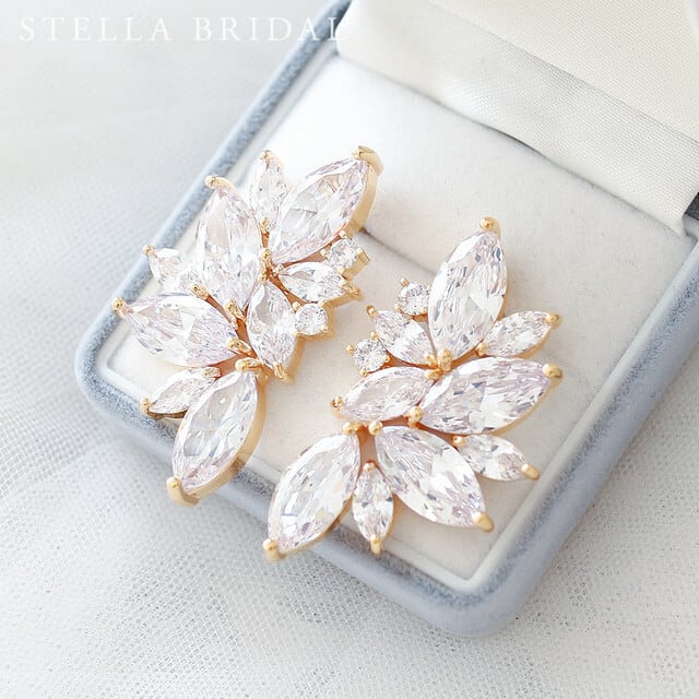 【OUTLET】キュービックジルコニア ブライダルイヤリング&ピアス Chantilly - シャンティ ゴールド