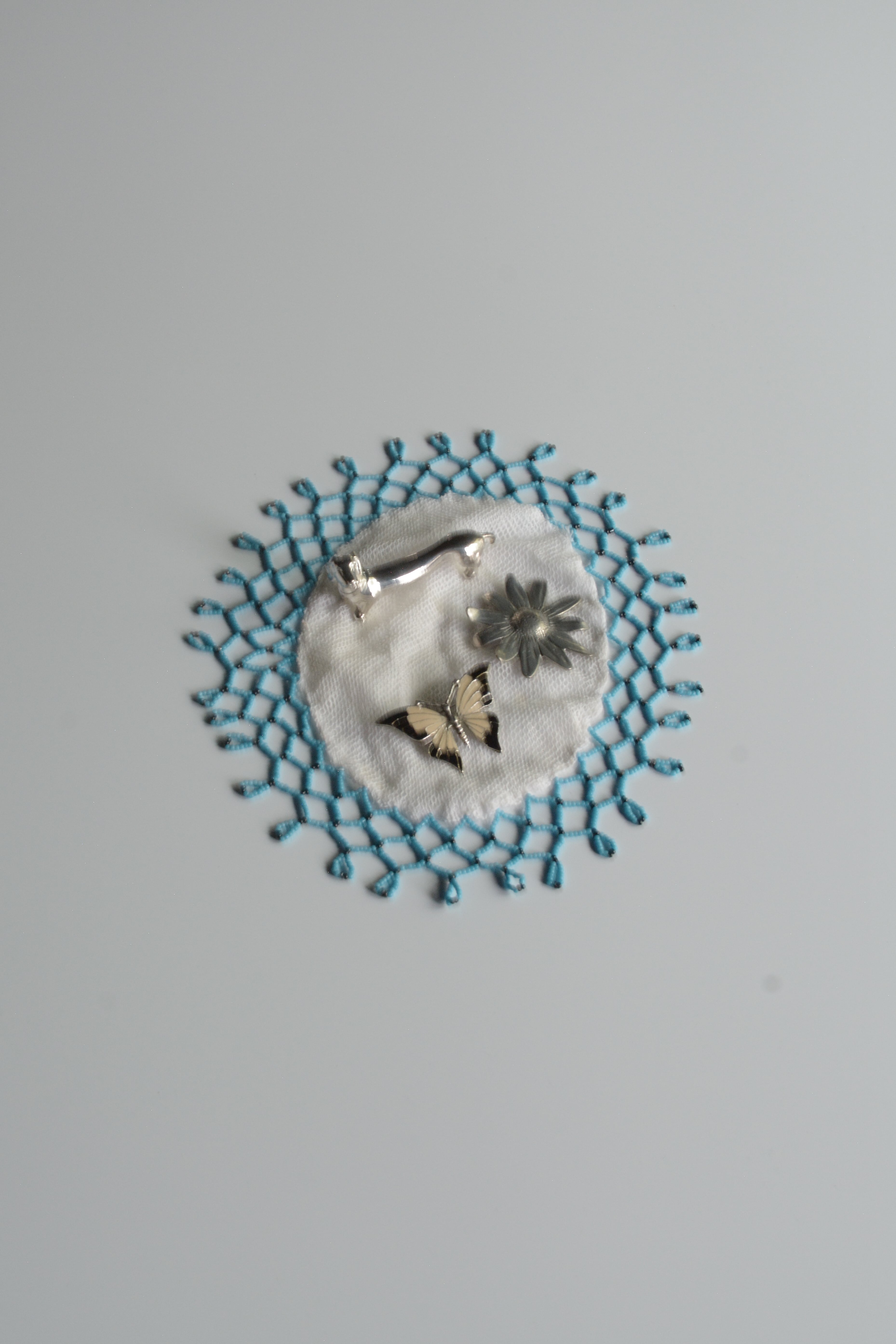 Vintage beads doily Blue