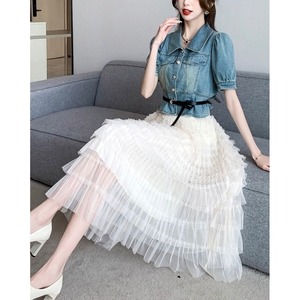 デニムトップス×チュールティアードスカートset up　２color　00530