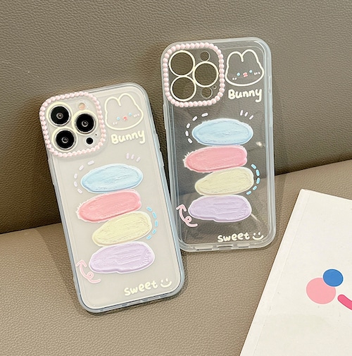 iPhone14 Pro Max/13/12ケース クリア 兎 ペイント 可愛い 保護 アイフォン14プロカバー 透明 カラフル レンズ保護 おしゃれ●
