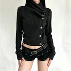 knit button high neck tops / l1014