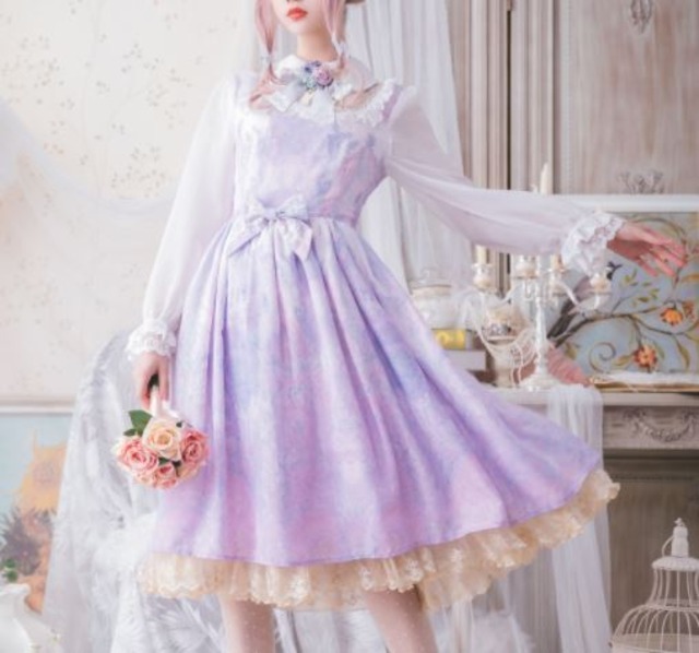 ロリータワンピース ロリータドレス ロリータファッション ゴスロリファッション ゴスロリ 甘ロリ 姫ロリ ジャンパースカート 2色 小花柄 花柄 お花 花柄 お花 パステルカラー ジェラートカラー マカロンカラー プリント フリル 膝丈 ひざ丈 ミディアム ひざ下丈 ミモレ丈