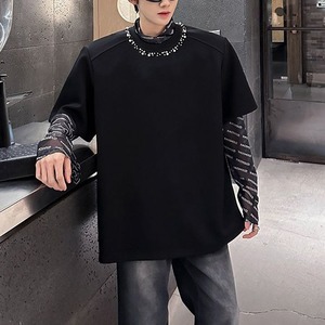 【Men】DETACHABLE PADDED SHORT SLEEVE PEARL T-SHIRT S-2282