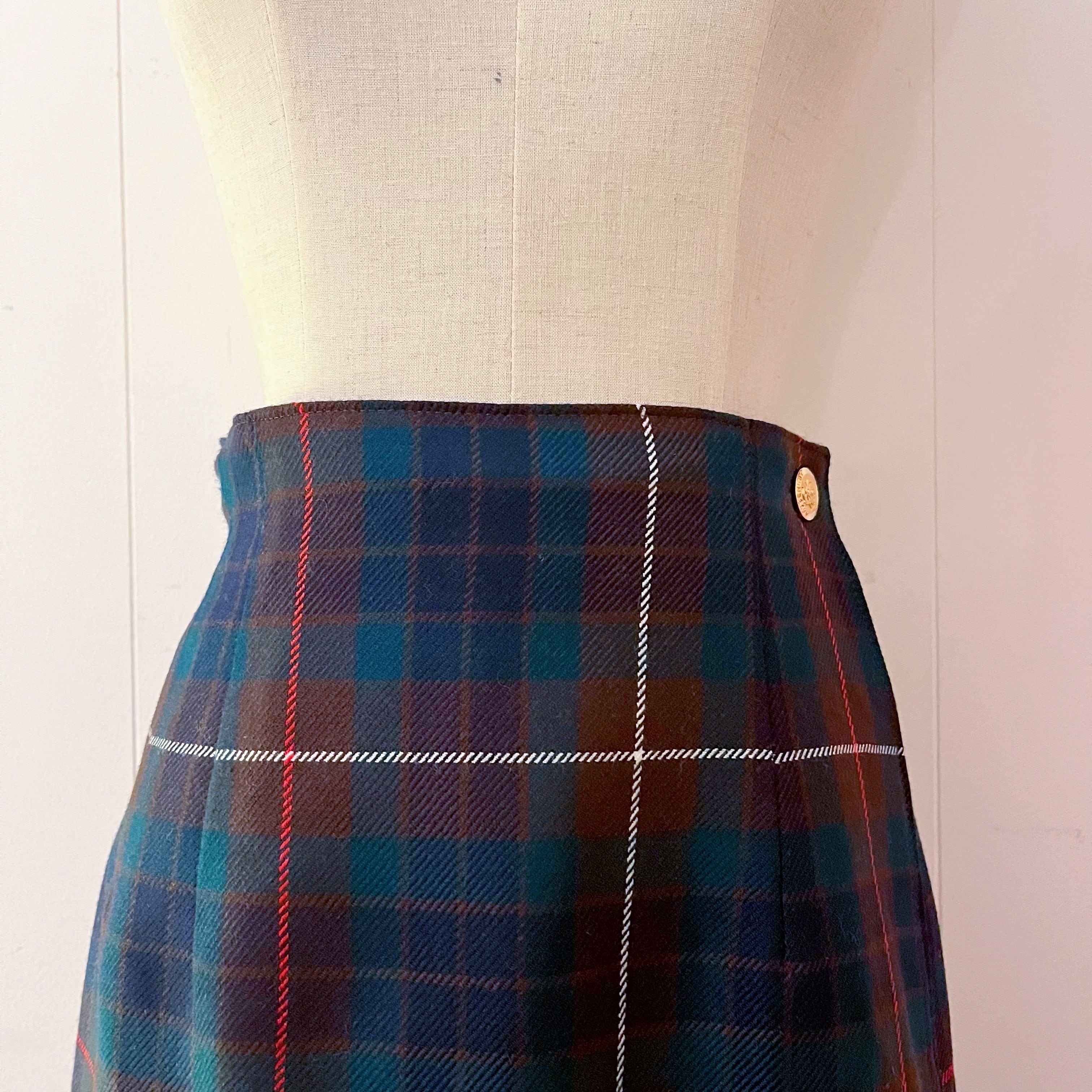 brown green check wrap skirt