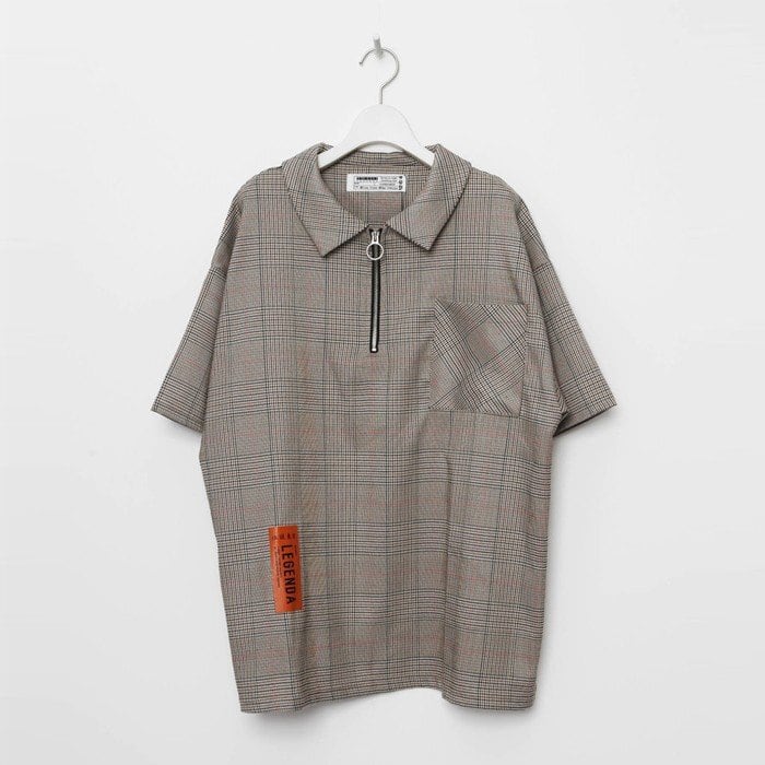 LEGENDA レジェンダ Glencheck Halfzip シャツ 半袖 メンズ レディース ユニセックス カジュアル ストーリート レジェンダ LEGENDA Glencheck Halfzip シャツ 半袖 メンズ レディース