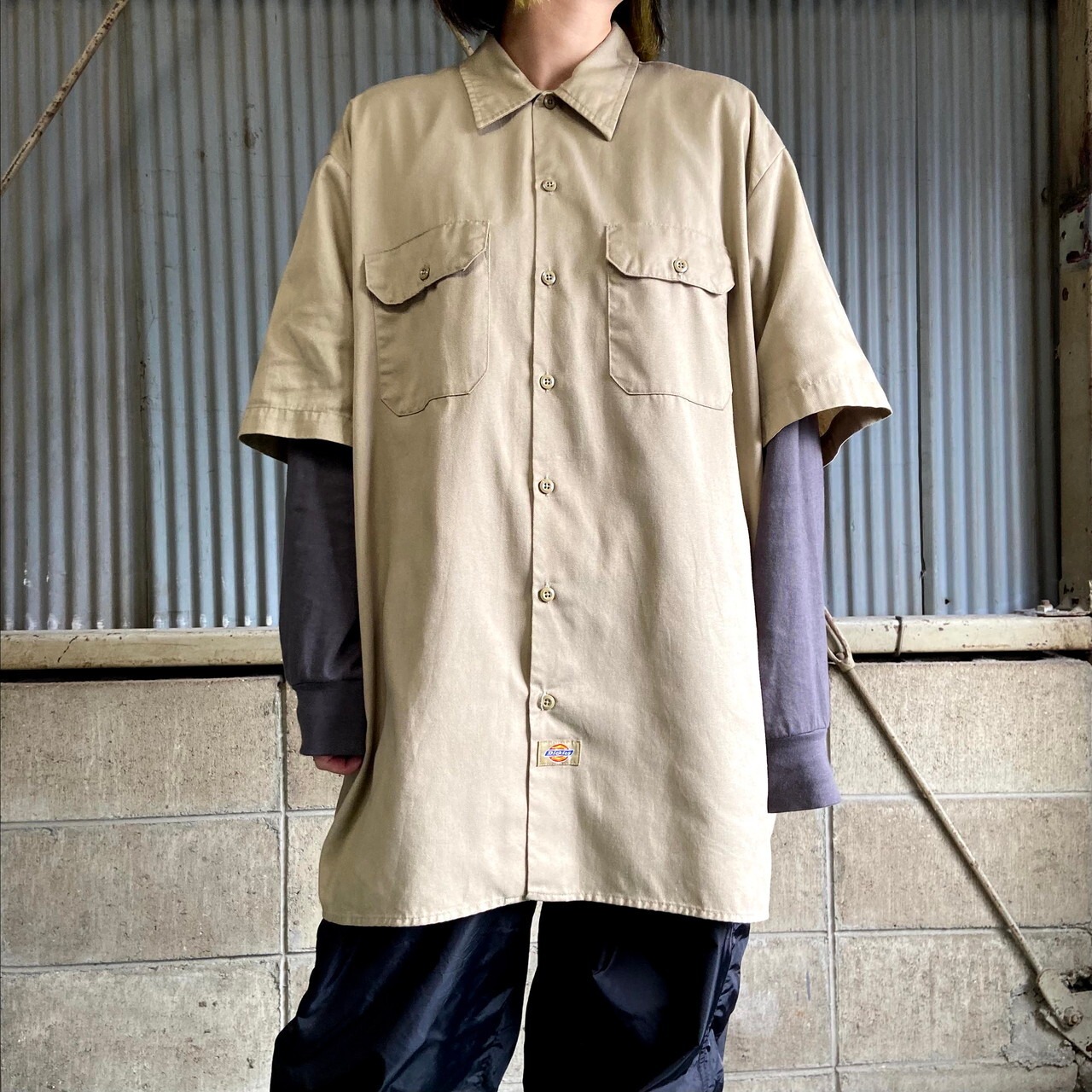 Dickies ディッキーズ 半袖ワークシャツ メンズXL 古着 ベージュ 