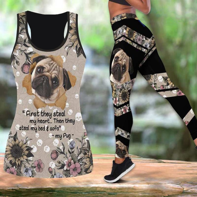 3D print sportswear  -pug flowers-　　yogi-1