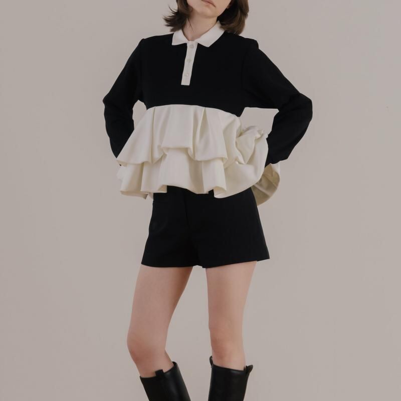 【tops】ポロネックペプラムブラウス Q7075