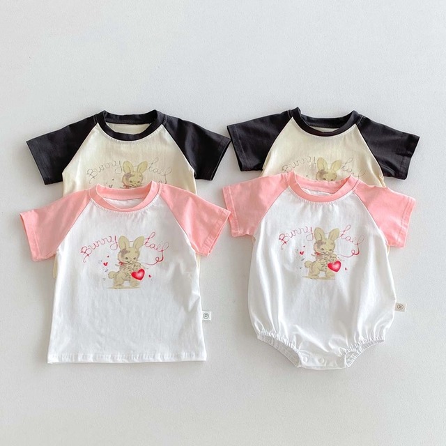 【BABY&KID】夏新作　ウサギ柄ロンパース　半袖tシャツ