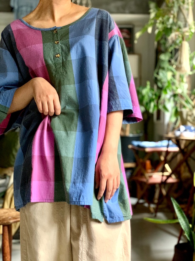 80’s old “s/s check shirts” 100％ cotton made in INDIA