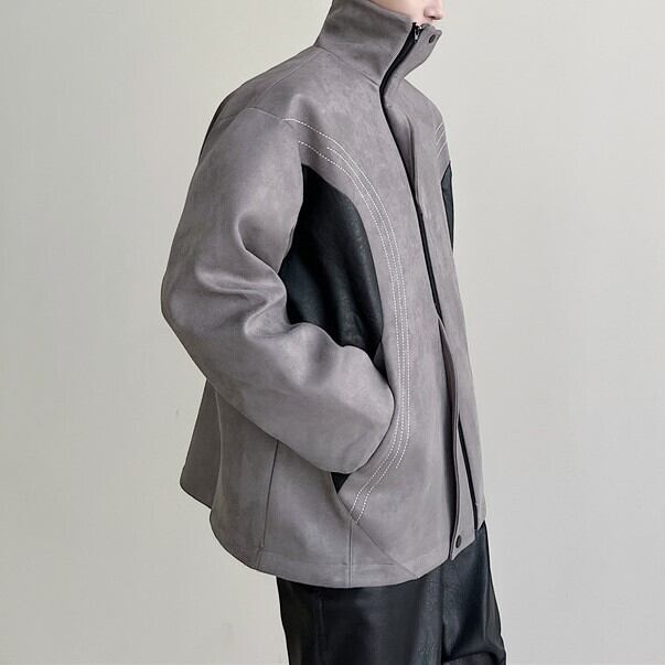 スタンドカラーデザインジップジャケット | ku-ae.style
