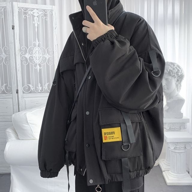 【予約販売】 ブルゾン 防寒 メンズ アウター ベルト ジャケット ショート丈 オーバーサイズ パープル レッド ブラック ストリート ミリタリー こなれ感 お洒落 韓国 トレンド 秋 冬 M/L/XL/2XL