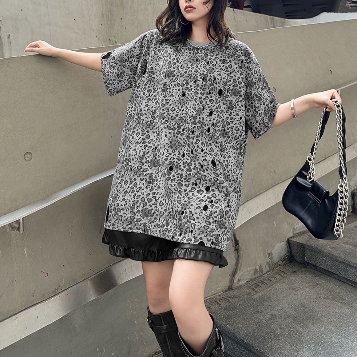 LEOPARD LACE PANEL SHORT SLEEVE RELAXED T-SHIRT M-17207