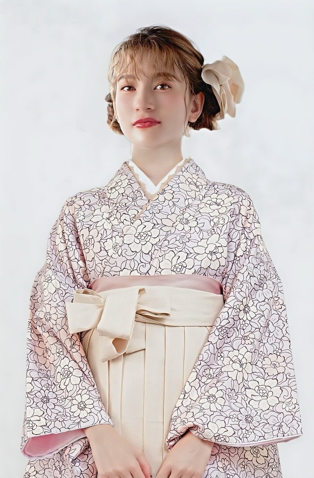 Kimono Sienne 卒業式袴3点セット グレイッシュピンク×アイボリー 袴 二尺袖着物 袴 卒業式