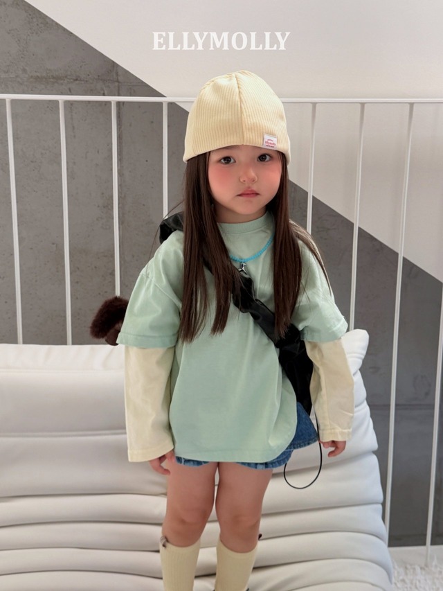 【取寄】elly molly｜cacao color block tee｜カカオバイカラーT｜5-19｜kids&jr｜26 spring