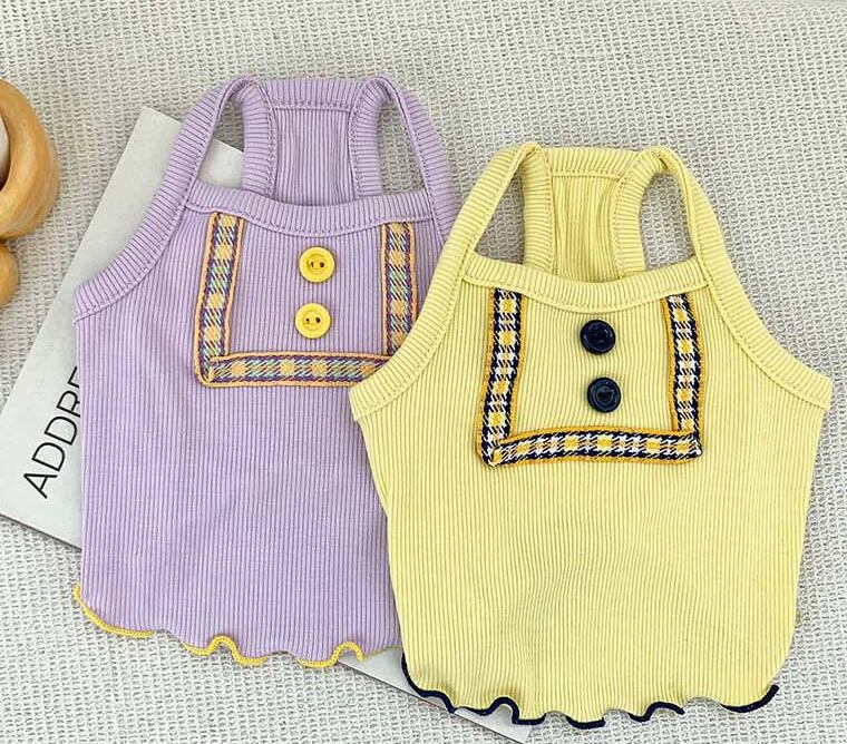 【SALE】 lala crop top XS ~ XL 2color / 犬服 春夏 新作 Tシャツ ドッグウェア ショート丈 シンプル 袖なし 小型犬 中型犬 トップス 涼しい お揃い クロップド top131